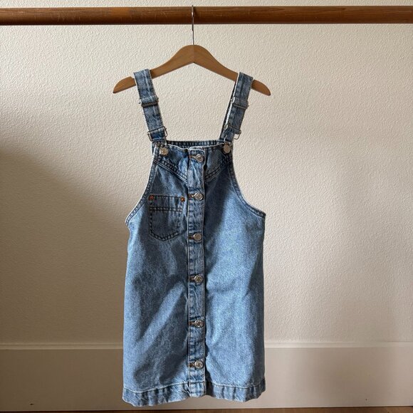 ZARA Girls Denim Overall Dress Light Wash Size 8 Pinafore Jumper Classic Button - Picture 1 of 15